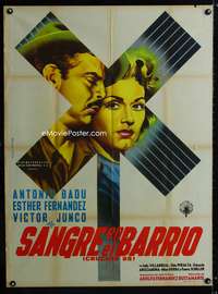 a369 SANGRE EN EL BARRIO Mexican movie poster '52 Mendoza art!