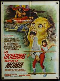 a394 WRESTLING WOMEN VS THE AZTEC MUMMY Mexican movie poster '64