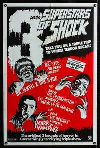 b008 3 SUPERSTARS OF SHOCK one-sheet movie poster '72 Karloff,Lugosi,March