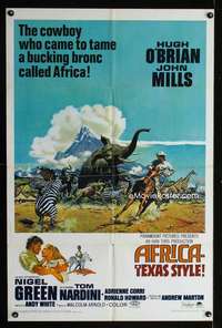 b016 AFRICA - TEXAS STYLE one-sheet movie poster '67 cool wild animals!