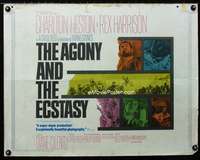 d023 AGONY & THE ECSTASY half-sheet movie poster '65 Charlton Heston