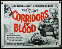 d129 CORRIDORS OF BLOOD half-sheet movie poster '63 Boris Karloff, Lee