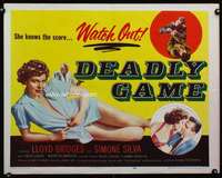 d148 DEADLY GAME half-sheet movie poster '54 sexy Simone knows the score!