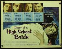 d160 DIARY OF A HIGH SCHOOL BRIDE half-sheet movie poster '59 AIP bad girl!