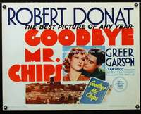 d241 GOODBYE MR CHIPS half-sheet movie poster R62 Robert Donat, Garson