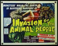 d303 INVASION OF ANIMAL PEOPLE/TERROR OF BLOODHUNTERS half-sheet movie poster '62