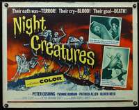 d427 NIGHT CREATURES half-sheet movie poster '62 Hammer, Peter Cushing