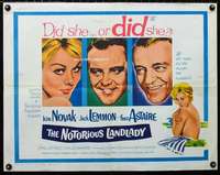 d432 NOTORIOUS LANDLADY half-sheet movie poster '62 Novak, Lemmon, Astaire