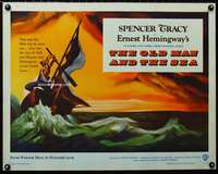 d435 OLD MAN & THE SEA half-sheet movie poster '58 Spencer Tracy, Hemingway