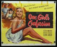 d442 ONE GIRL'S CONFESSION half-sheet movie poster '53great image & tagline