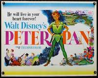 d465 PETER PAN half-sheet movie poster R58 Walt Disney classic!