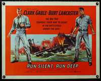 d524 RUN SILENT, RUN DEEP style B half-sheet movie poster '58Gable,Lancaster