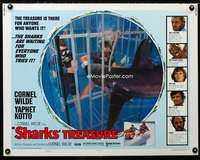 d547 SHARKS' TREASURE half-sheet movie poster '75 cool scuba diving image!