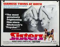 d563 SISTERS half-sheet movie poster '73 Brian De Palma, conjoined twins!