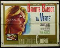 d340 LA VERITE half-sheet movie poster '61 Brigitte Bardot, Clouzot