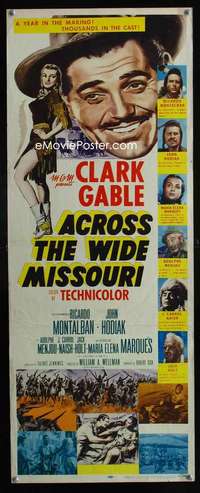 f015 ACROSS THE WIDE MISSOURI insert movie poster '51 Clark Gable