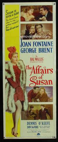 f018 AFFAIRS OF SUSAN insert movie poster '45 sexy Joan Fontaine!