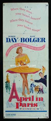 f035 APRIL IN PARIS insert movie poster '53 Doris Day, Ray Bolger