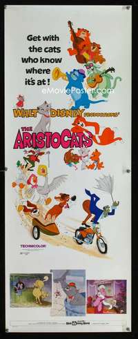 f037 ARISTOCATS insert movie poster '71 Walt Disney feline cartoon!