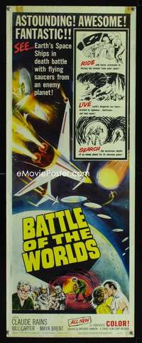 f051 BATTLE OF THE WORLDS insert movie poster '61 Italian sci-fi!