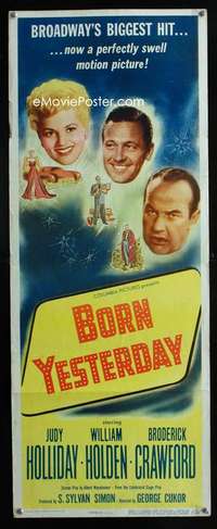 f080 BORN YESTERDAY insert movie poster '51 Judy Holliday, Holden