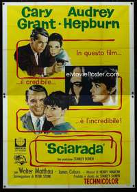 m020 CHARADE Italian two-panel movie poster '63 Cary Grant, Audrey Hepburn