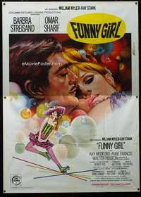 m037 FUNNY GIRL Italian two-panel movie poster '69 Streisand, Mascii art!