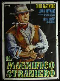 m056 MAGNIFICENT STRANGER Italian two-panel movie poster '67 Clint Eastwood