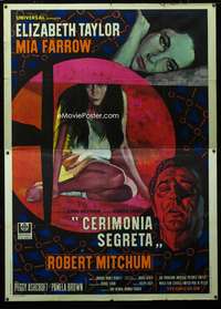 m077 SECRET CEREMONY Italian two-panel movie poster '68 cool Iaia artwork!