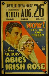 m232 ABIE'S IRISH ROSE window card movie poster '29 Nancy Carroll, Buddy Rogers
