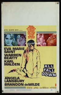 m240 ALL FALL DOWN window card movie poster '62 Warren Beatty, Eva Marie Saint