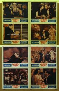 p016 WHISTLE STOP 8 uncut movie lobby cards R52 George Raft, Ava Gardner