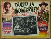 p175 GUN BATTLE AT MONTEREY Mexican movie lobby card '57 poker!