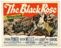 r237 BLACK ROSE movie title lobby card '50 Tyrone Power, Orson Welles