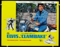 r033 CLAMBAKE movie lobby card #3 '67 Elvis Presley on motorcycle!