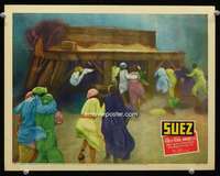 t077 SUEZ movie lobby card '38 crowd running from the sandstorm!