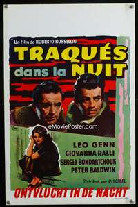 y551 ESCAPE BY NIGHT Belgian movie poster '60 Roberto Rossellini