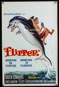 y556 FLIPPER Belgian movie poster '63 Connors, Luke Halpin, dolphin!