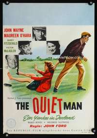 y036 QUIET MAN Dutch '51 great art of John Wayne dragging Maureen O'Hara, John Ford
