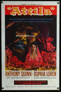 a020 ATTILA one-sheet movie poster R62 The Hun, Anthony Quinn, Sophia Loren