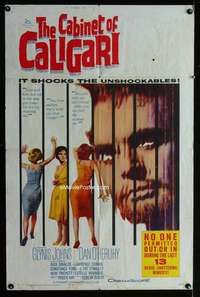 a056 CABINET OF CALIGARI one-sheet movie poster '62 Glynis Johns, horror!