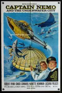 a060 CAPTAIN NEMO & THE UNDERWATER CITY one-sheet movie poster '70 Ryan