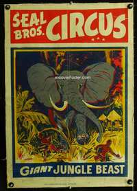 b026 SEAL BROS CIRCUS linen poster '30s elephant art!