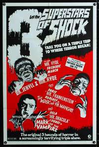 c859 3 SUPERSTARS OF SHOCK one-sheet movie poster '72 Karloff,Lugosi,March