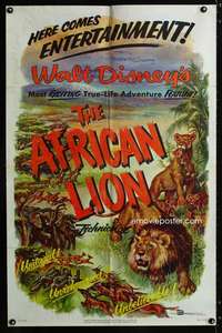 c853 AFRICAN LION one-sheet movie poster '55 Walt Disney jungle safari!