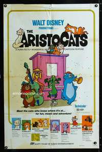 c836 ARISTOCATS one-sheet movie poster R73 Walt Disney feline cartoon!
