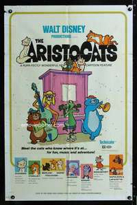 c837 ARISTOCATS one-sheet movie poster '71 Walt Disney feline cartoon!
