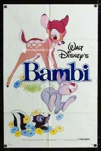 c829 BAMBI one-sheet movie poster R82 Walt Disney cartoon classic!