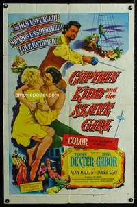 c751 CAPTAIN KIDD & THE SLAVE GIRL one-sheet movie poster '54 cool pirates!