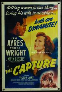 c750 CAPTURE one-sheet movie poster '50 Lew Ayres, Teresa Wright, Sturges